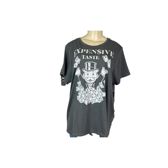 Monopoly Torrid 0-L Gray Expensive $$$ Taste Graphic Crew Short Sleeve Tee - Picture 2 of 6